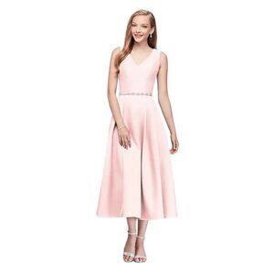 OLEG CASSINI v-neck mikado tea-length bridesmaid dress in petal pink size 2 NWT